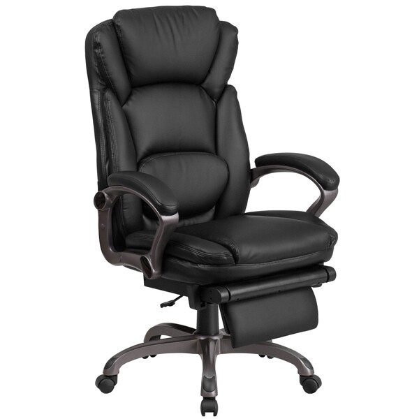 Flash Furniture Contemporary Chair Black Reclining Exec Chair, Fixed Arms, 20" to 24" Height, Leather, Black - BT-90279H-GG