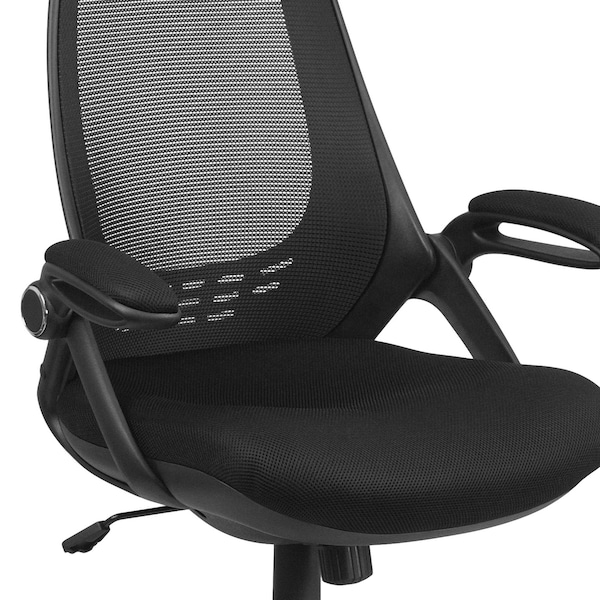 Flash Furniture Contemporary Chair High Back Exec Mesh Chair, Black, Adjustable Arms, 18-1/2" to 21" Height, Mesh - HL-0018-GG