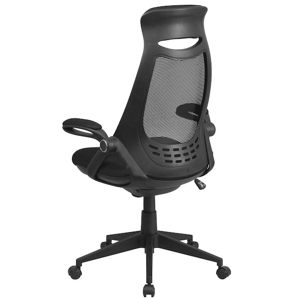 Flash Furniture Contemporary Chair High Back Exec Mesh Chair, Black, Adjustable Arms, 18-1/2" to 21" Height, Mesh - HL-0018-GG