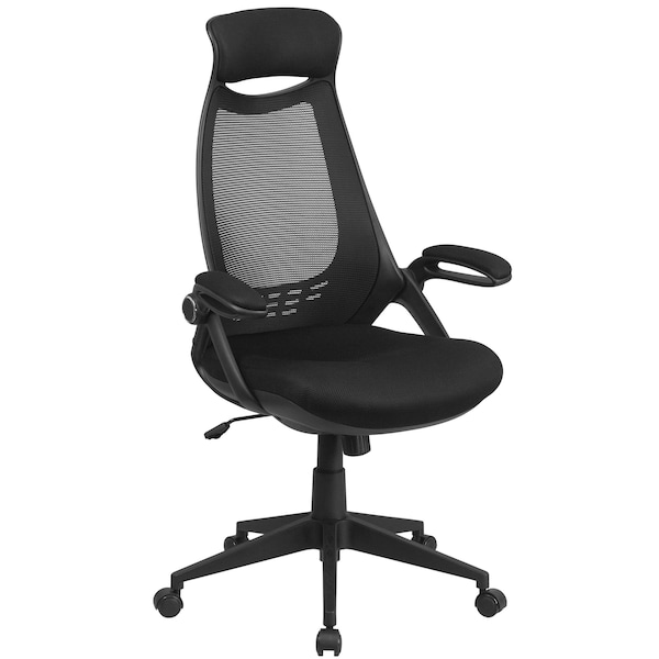 Flash Furniture Contemporary Chair High Back Exec Mesh Chair, Black, Adjustable Arms, 18-1/2" to 21" Height, Mesh - HL-0018-GG