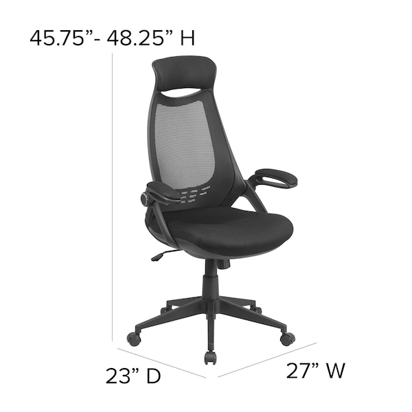 Flash Furniture Contemporary Chair High Back Exec Mesh Chair, Black, Adjustable Arms, 18-1/2" to 21" Height, Mesh - HL-0018-GG