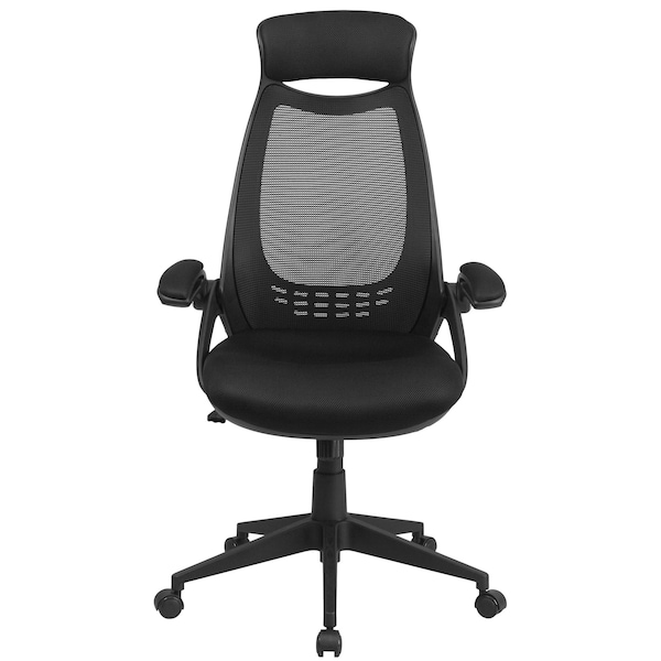 Flash Furniture Contemporary Chair High Back Exec Mesh Chair, Black, Adjustable Arms, 18-1/2" to 21" Height, Mesh - HL-0018-GG