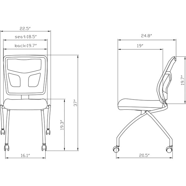 Lorell Chair, Fabric Seat, Mesh Back, Metal Frame, PK2 - 84385