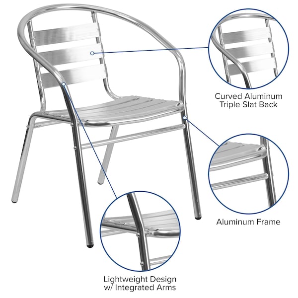 Flash Furniture Contemporary Restaurant Stack Chair, Aluminum Seat, 21.75 W 22" L 29 H, Integrated - TLH-017B-GG