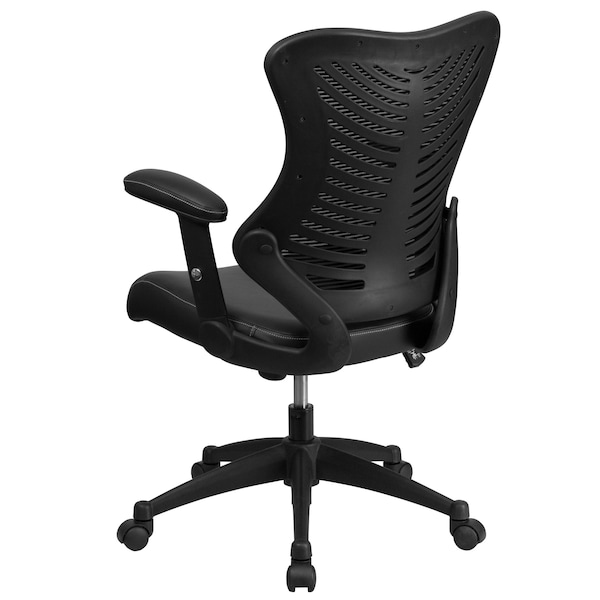 Flash Furniture Contemporary Chair Black High Back Exec Lea Chair, Adjustable Arms, 17-1/2" to 21-3/4" Height, Mesh - BL-ZP-806-BK-LEA-GG