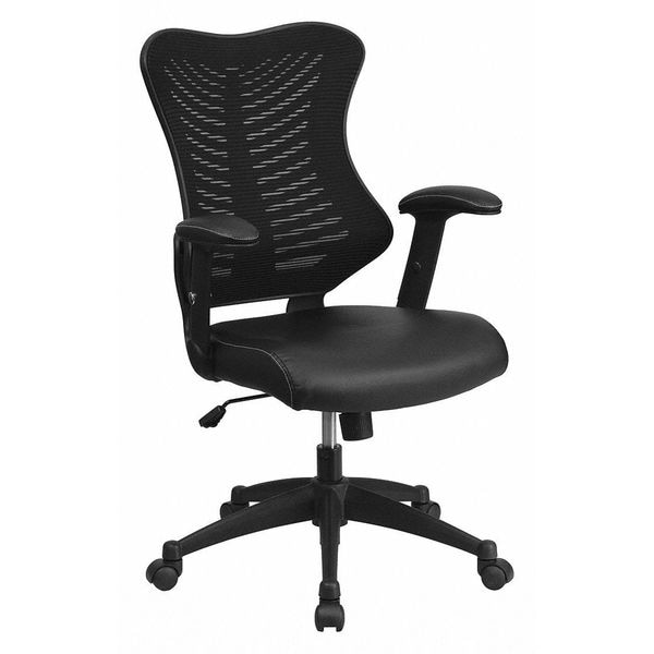 Flash Furniture Contemporary Chair Black High Back Exec Lea Chair, Adjustable Arms, 17-1/2" to 21-3/4" Height, Mesh - BL-ZP-806-BK-LEA-GG
