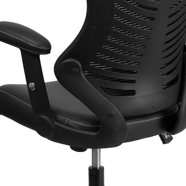 Flash Furniture Contemporary Chair Black High Back Exec Lea Chair, Adjustable Arms, 17-1/2" to 21-3/4" Height, Mesh - BL-ZP-806-BK-LEA-GG