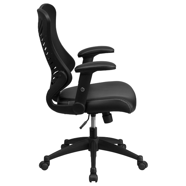Flash Furniture Contemporary Chair Black High Back Exec Lea Chair, Adjustable Arms, 17-1/2" to 21-3/4" Height, Mesh - BL-ZP-806-BK-LEA-GG