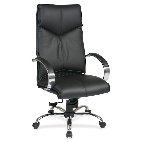 Office Star Exec Chair, Leather, Black, 16-19" Seat Ht, Back Width: 20" - 8200