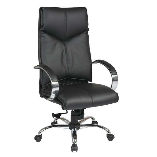 Office Star Exec Chair, Leather, Black, 16-19" Seat Ht, Back Width: 20" - 8200