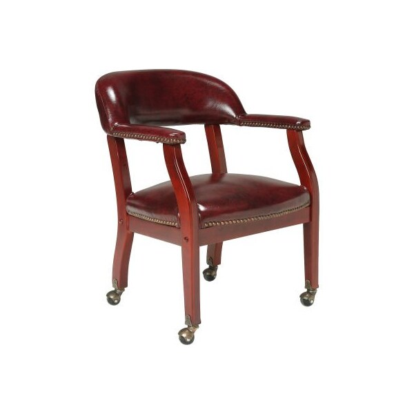Boss Office Products Boss Conference Chair with Arms and Casters - Vinyl - Burgundy - B9545-BY