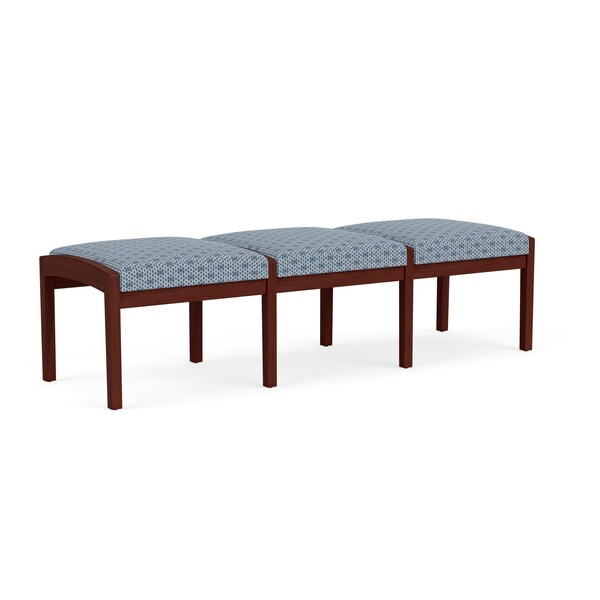 Lesro Lenox Wood 3 Seat Bench Wood Frame, Mahogany, RS Rain Song Upholstery - LW3001