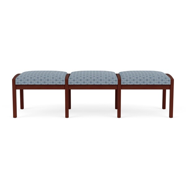 Lesro Lenox Wood 3 Seat Bench Wood Frame, Mahogany, RS Rain Song Upholstery - LW3001