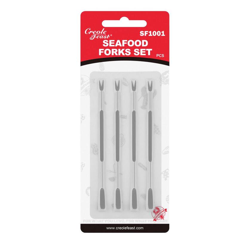 CreoleFeast 7 in. Stainless Steel Seafood Forks, Silver, Double-ended Lobster, Crabs and Nuts Forks Picks, Multipurpose (4-Piece) - SF1001