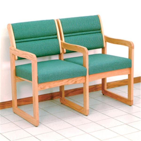 Wooden Mallet Valley Two Seat Chair with Center Arms in Light Oak - Foliage Green - DW1-2LOFG