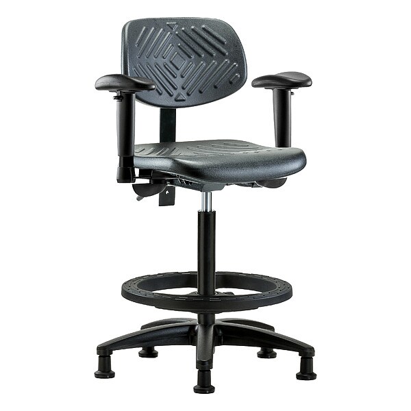 Zoro Select High Bench Chair Ergonomic Chair, Adjustable Arms, 23-1/4" to 33-1/4" Height, Polyurethane, Black - BR-PHBCH-RG-T1-A1-BF-RG-BLK