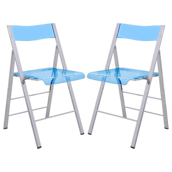 Leisuremod Menno Modern Acrylic Folding Chair, Blue, 2PK - MF15TBU2