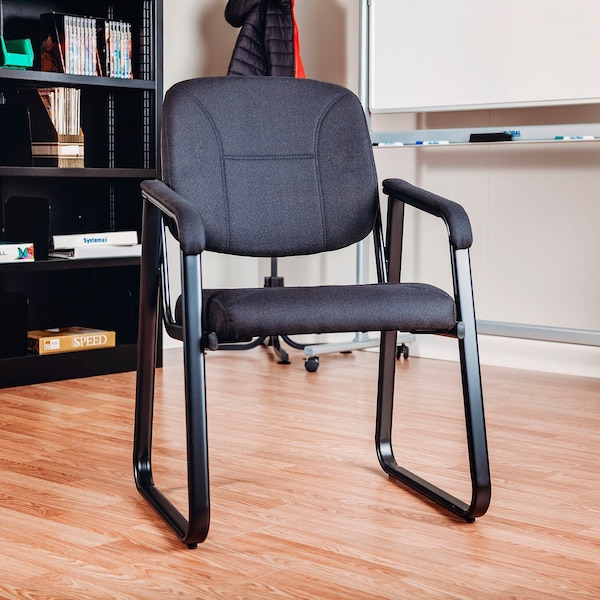 Global Industrial Sled Base Reception Chair, Fabric Upholstery, Black - 250786BK