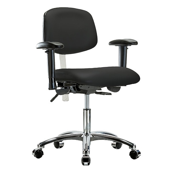 Zoro Select Clean Room Chair Ergonomic Chair, Adjustable Arms, 19" to 24" Height, Polyurethane, Vinyl, Black - BR-NCR-VDHCH-CR-T0-A1-CC-8540