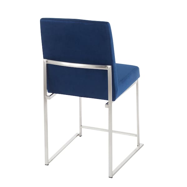 Lumisource High Back Fuji Dining Chair in Stainless Steel and Blue Velvet, PK 2 - DC-HBFUJI SSVBU2