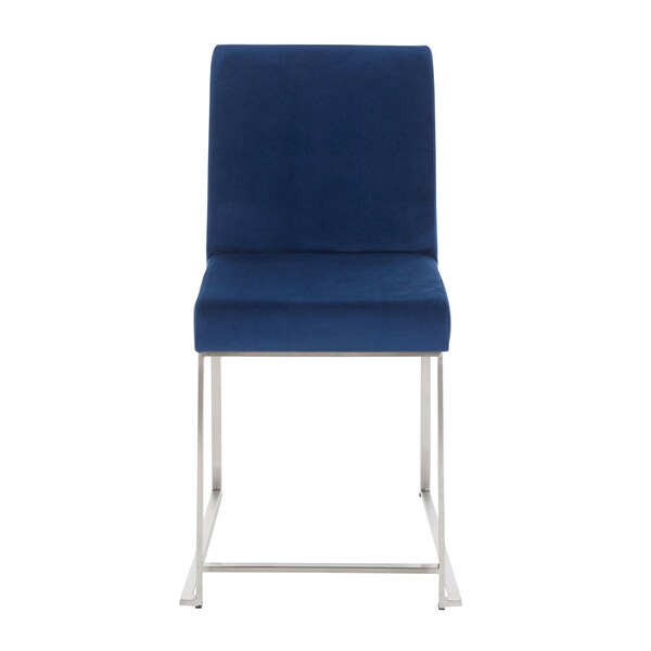 Lumisource High Back Fuji Dining Chair in Stainless Steel and Blue Velvet, PK 2 - DC-HBFUJI SSVBU2