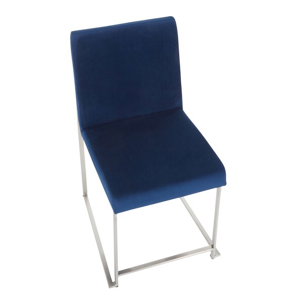 Lumisource High Back Fuji Dining Chair in Stainless Steel and Blue Velvet, PK 2 - DC-HBFUJI SSVBU2