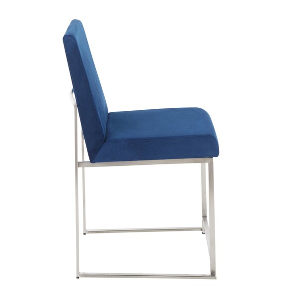 Lumisource High Back Fuji Dining Chair in Stainless Steel and Blue Velvet, PK 2 - DC-HBFUJI SSVBU2