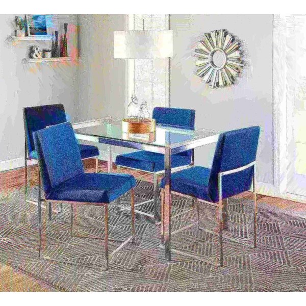 Lumisource High Back Fuji Dining Chair in Stainless Steel and Blue Velvet, PK 2 - DC-HBFUJI SSVBU2