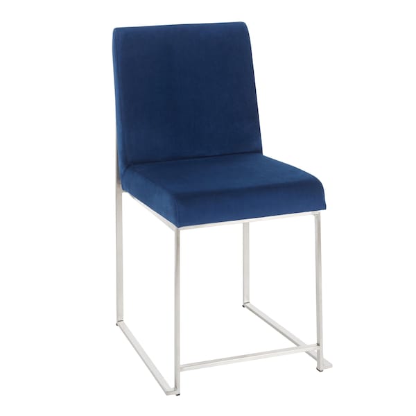 Lumisource High Back Fuji Dining Chair in Stainless Steel and Blue Velvet, PK 2 - DC-HBFUJI SSVBU2