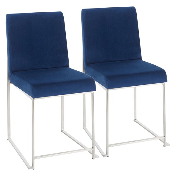 Lumisource High Back Fuji Dining Chair in Stainless Steel and Blue Velvet, PK 2 - DC-HBFUJI SSVBU2