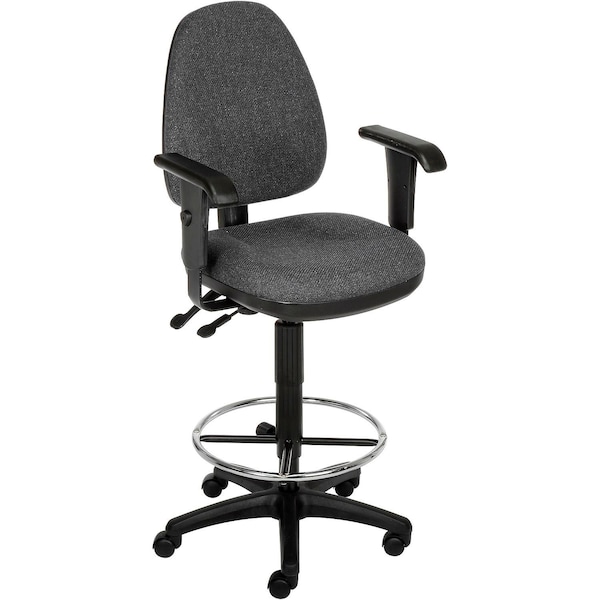 Interion By Global Industrial Interion Operator Stool With Arms, Fabric, 360 Degree Footrest, Gray - 808662GY