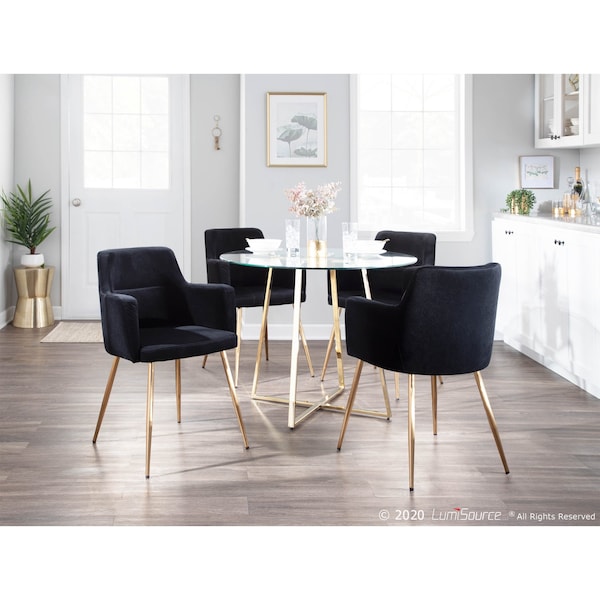 Lumisource Andrew Dining/Accent Chair in Gold Metal and Black Velvet, PK 2 - CH-ANDRW AUVBK2