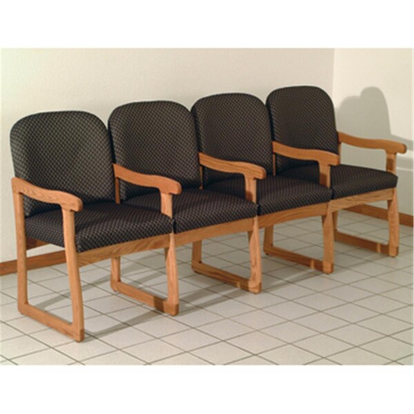 Wooden Mallet Prairie Four Seat Chair with Center Arms in Medium Oak - Arch Slate - DW7-4MOAS