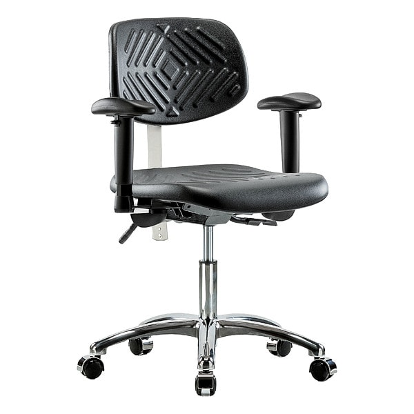 Zoro Select Clean Room Chair Ergonomic Chair, Adjustable Arms, 17-1/2" to 22-3/4" Height, Vinyl, Black - BR-NCR-PDHCH-CR-T0-A1-CC-BLK