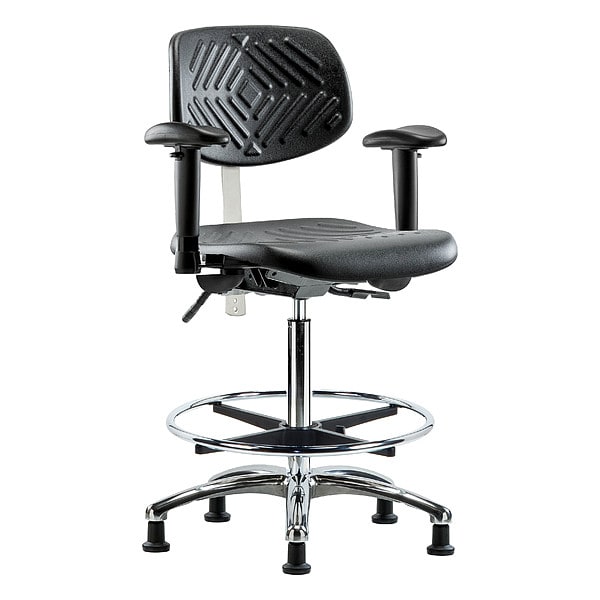 Zoro Select Clean Room Chair Ergonomic Chair, Adjustable Arms, 24-1/2" to 34-3/4" Height, Polyurethane, Black - BR-NCR-PHBCH-CR-T0-A1-CF-RG-BLK