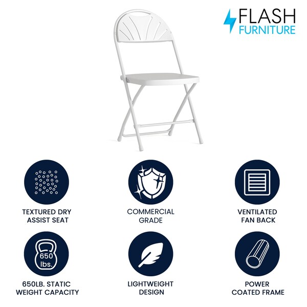 Flash Furniture Folding Chair, Plastic, Fan Back, White - LE-L-4-WHITE-GG