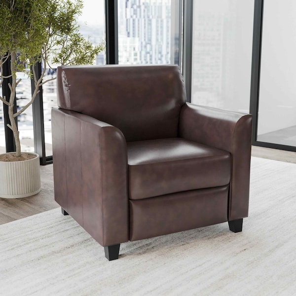 Flash Furniture Contemporary Chair, Brown Back, 30-1/2 in W 29" L 31-1/2" H, Flared, Leather Seat - BT-827-1-BN-GG
