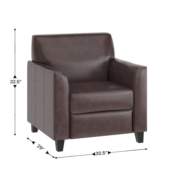 Flash Furniture Contemporary Chair, Brown Back, 30-1/2 in W 29" L 31-1/2" H, Flared, Leather Seat - BT-827-1-BN-GG