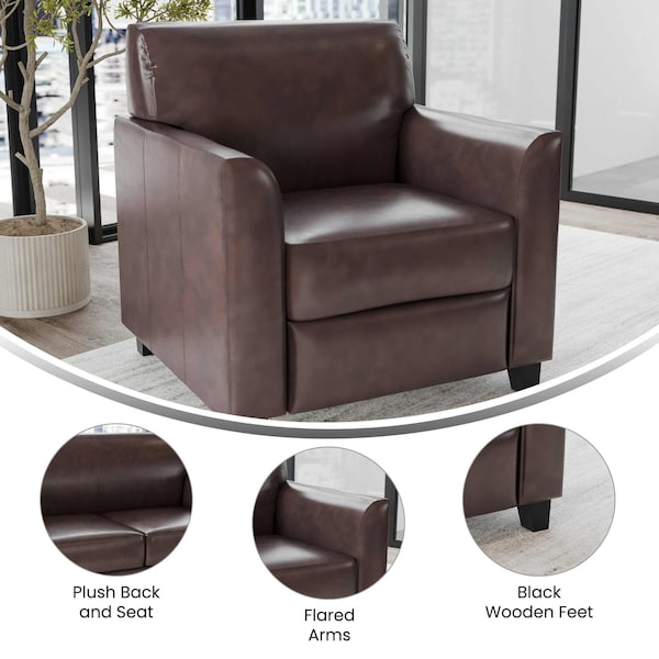 Flash Furniture Contemporary Chair, Brown Back, 30-1/2 in W 29" L 31-1/2" H, Flared, Leather Seat - BT-827-1-BN-GG