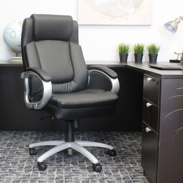 Officesource OS Big & Tall Collection Big and Tall Executive with Silver Heavy Duty Metal Base - 993LBK