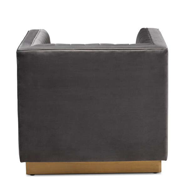 Baxton Studio Aveline Grey Velvet Upholstered Brushed Gold Finished Armchair - 157-9787