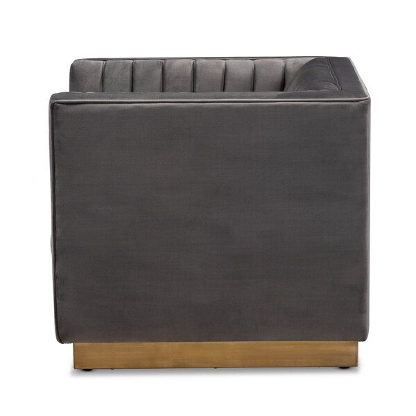 Baxton Studio Aveline Grey Velvet Upholstered Brushed Gold Finished Armchair - 157-9787