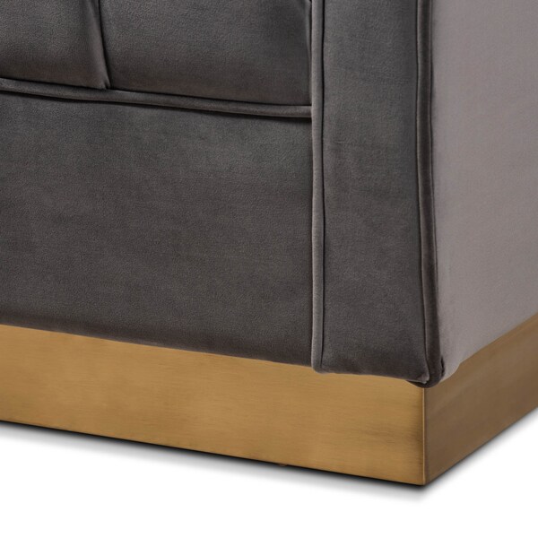 Baxton Studio Aveline Grey Velvet Upholstered Brushed Gold Finished Armchair - 157-9787