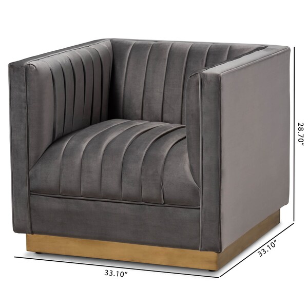 Baxton Studio Aveline Grey Velvet Upholstered Brushed Gold Finished Armchair - 157-9787