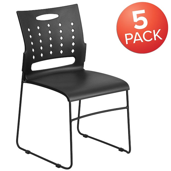Flash Furniture Black Plastic Stack Chair - 5-RUT-2-BK-GG