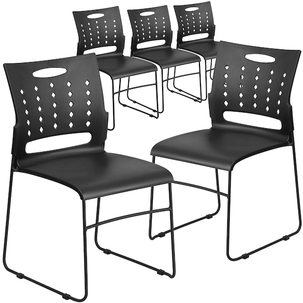 Flash Furniture Black Plastic Stack Chair - 5-RUT-2-BK-GG