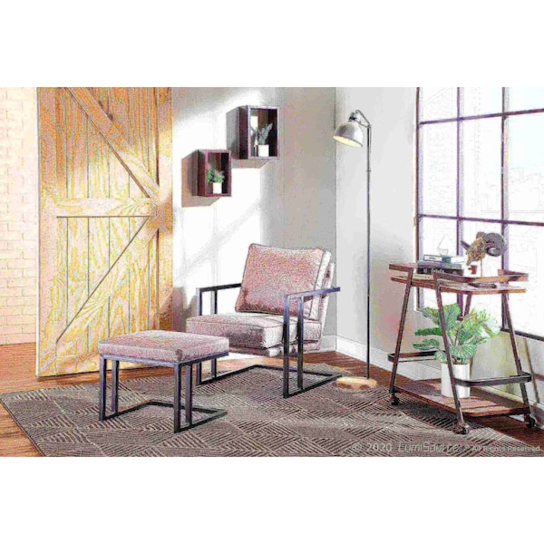 Lumisource Roman Lounge Chair and Ottoman in Black Metal and Grey Faux Leather - C2-ROMAN BKGY