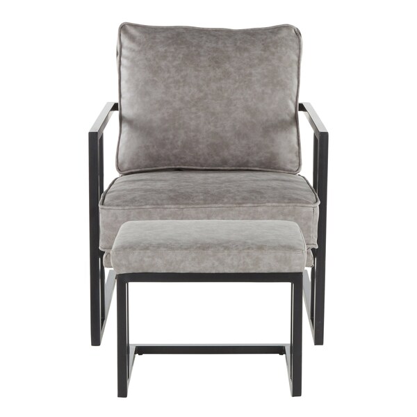 Lumisource Roman Lounge Chair and Ottoman in Black Metal and Grey Faux Leather - C2-ROMAN BKGY