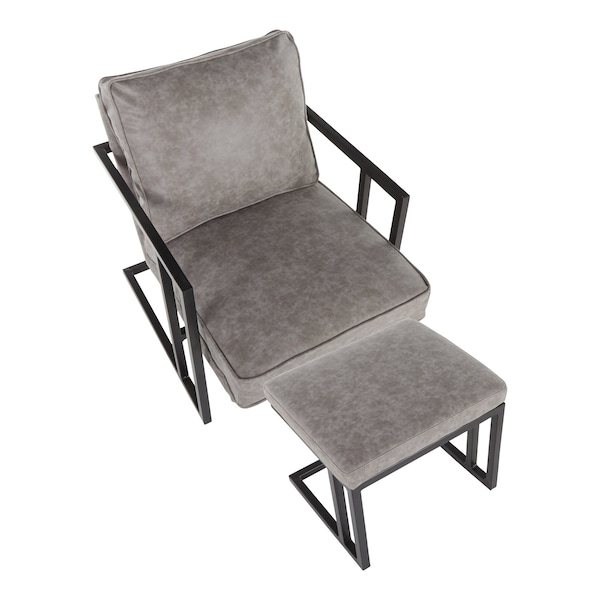 Lumisource Roman Lounge Chair and Ottoman in Black Metal and Grey Faux Leather - C2-ROMAN BKGY