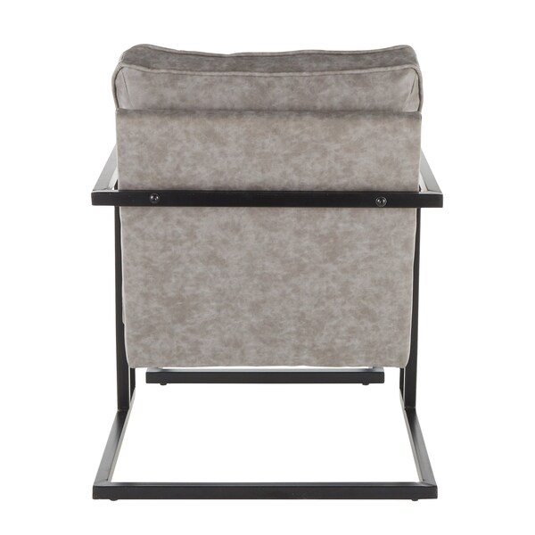 Lumisource Roman Lounge Chair and Ottoman in Black Metal and Grey Faux Leather - C2-ROMAN BKGY
